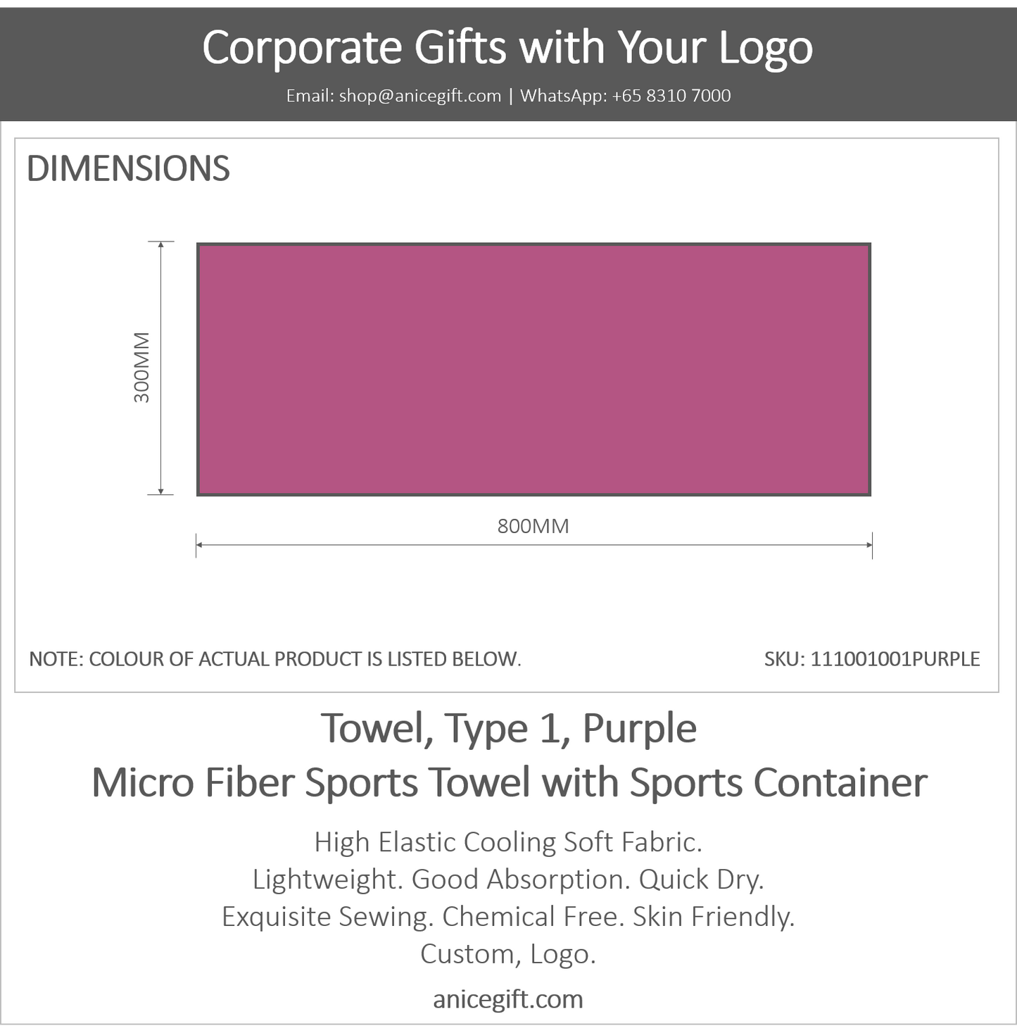 Towel, Type 1, Purple | Micro Fiber Sports Towel with Sports Container