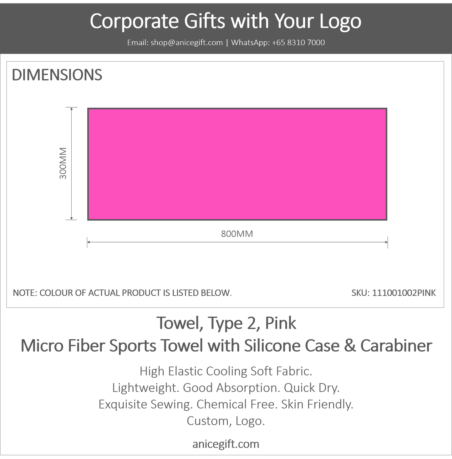 Towel, Type 2, Pink | Micro Fiber Sports Towel with Silicone Case & Carabiner