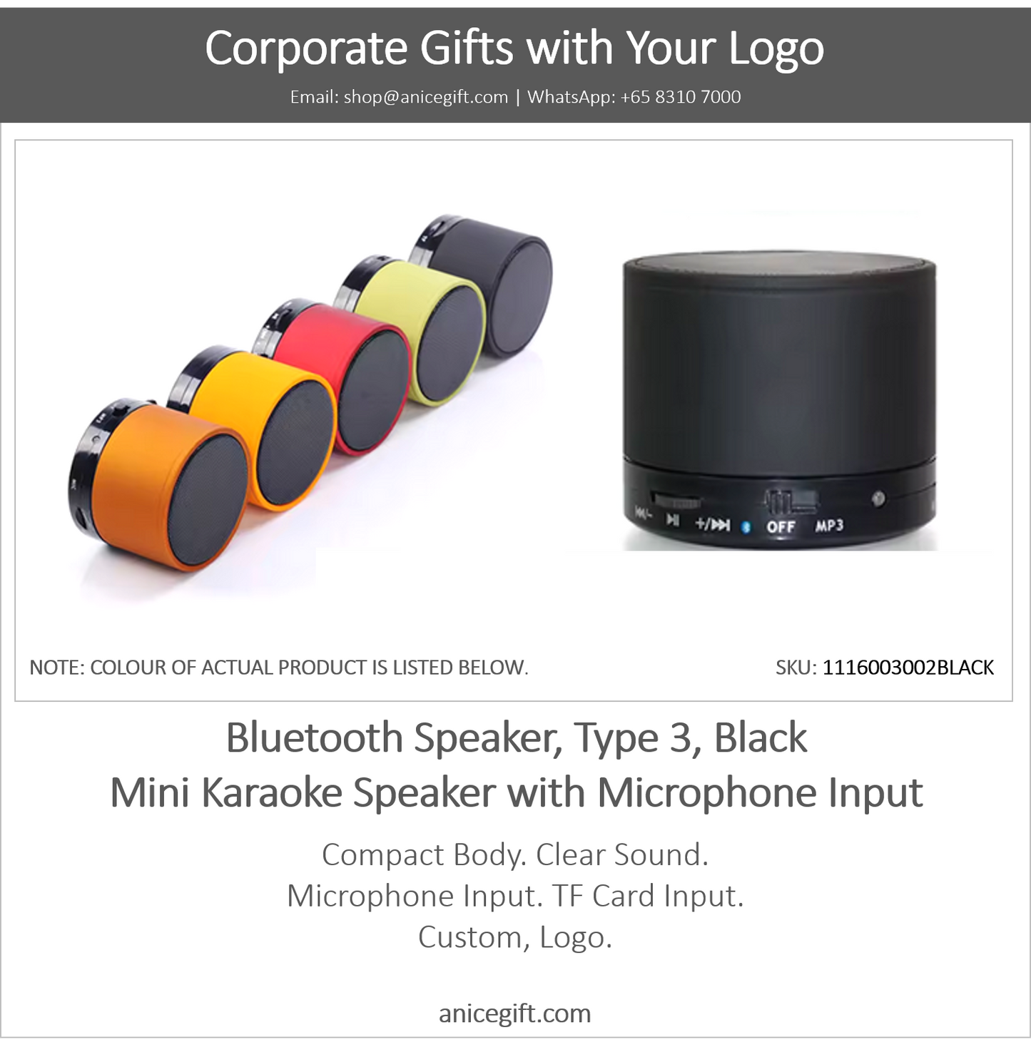 Bluetooth Speaker, Type 3, Black | Mini Karaoke Speaker with Microphone Input