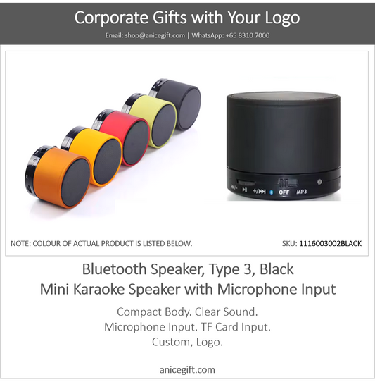 Bluetooth Speaker, Type 3, Black | Mini Karaoke Speaker with Microphone Input