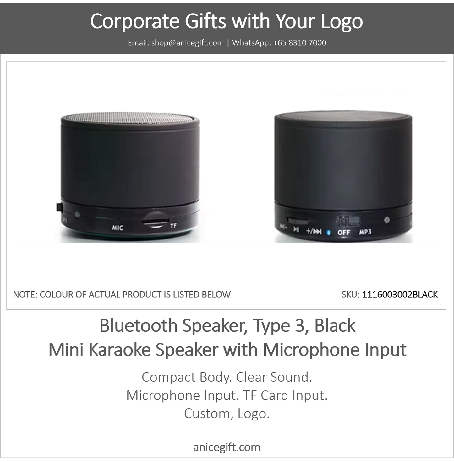 Bluetooth Speaker, Type 3, Black | Mini Karaoke Speaker with Microphone Input