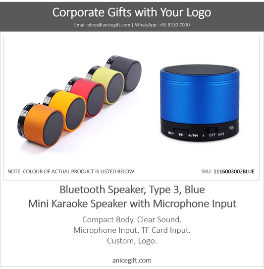 Bluetooth Speaker, Type 3, Blue | Mini Karaoke Speaker with Microphone Input