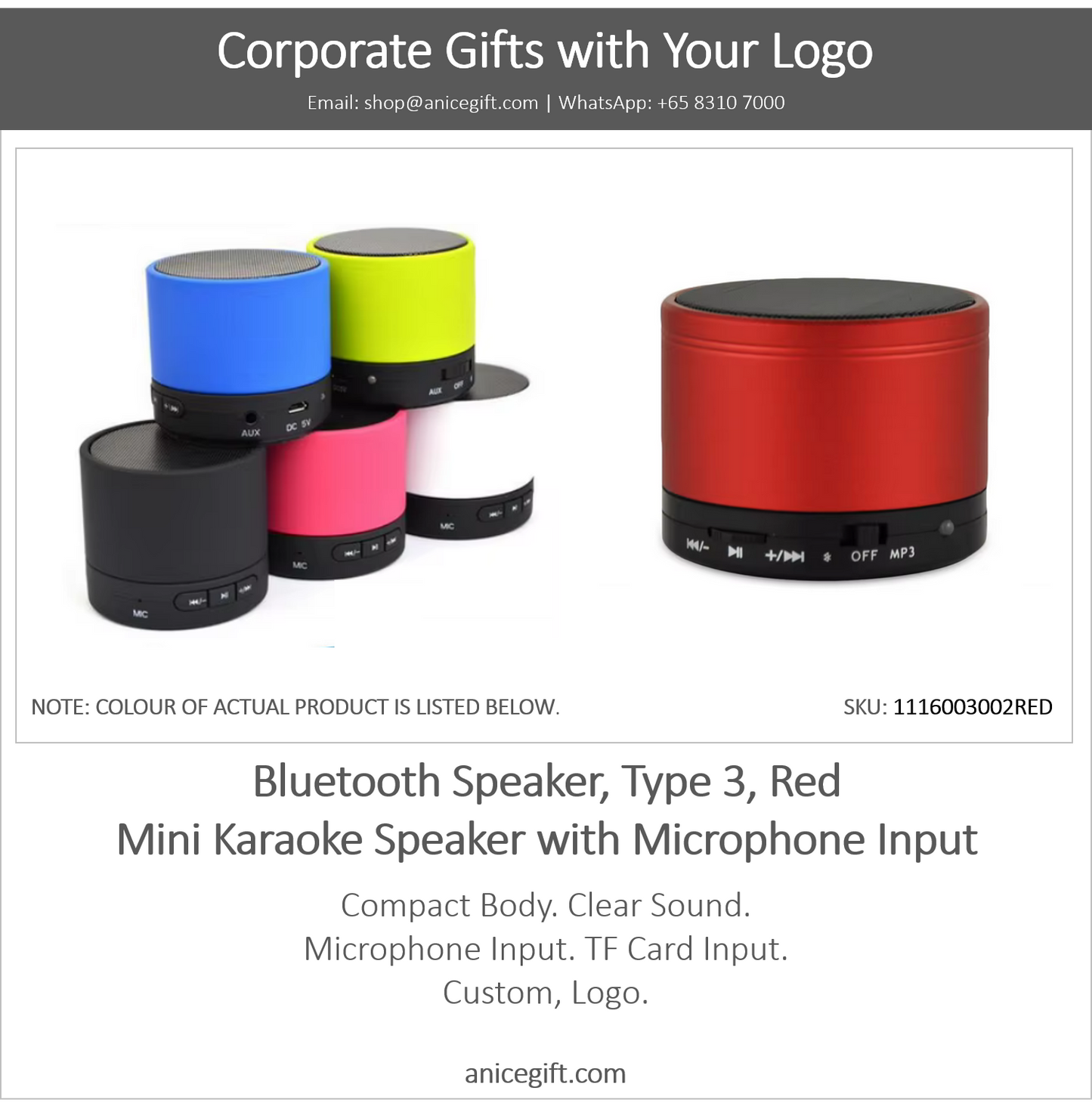 Bluetooth Speaker, Type 3, Red | Mini Karaoke Speaker with Microphone Input