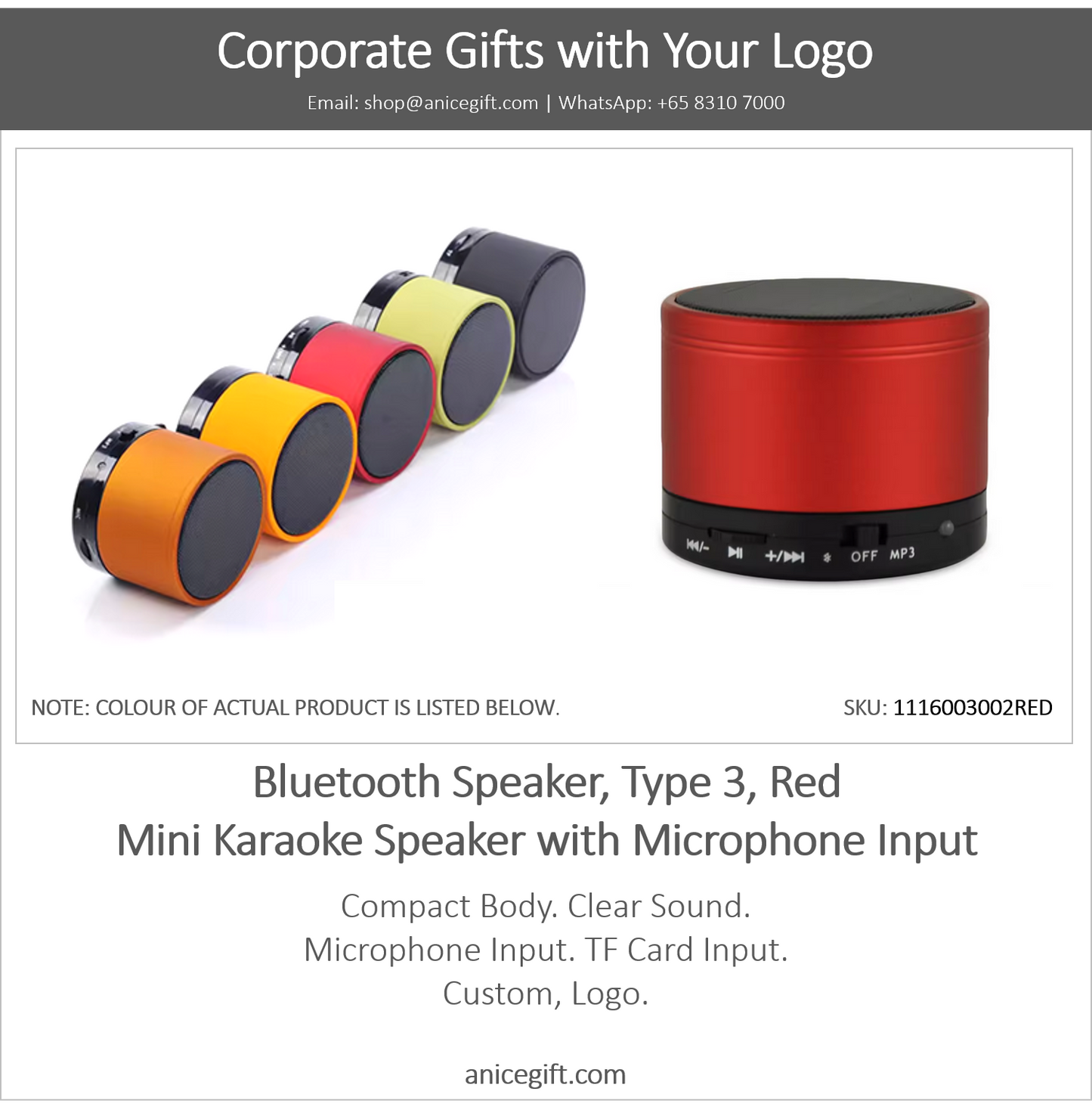 Bluetooth Speaker, Type 3, Red | Mini Karaoke Speaker with Microphone Input