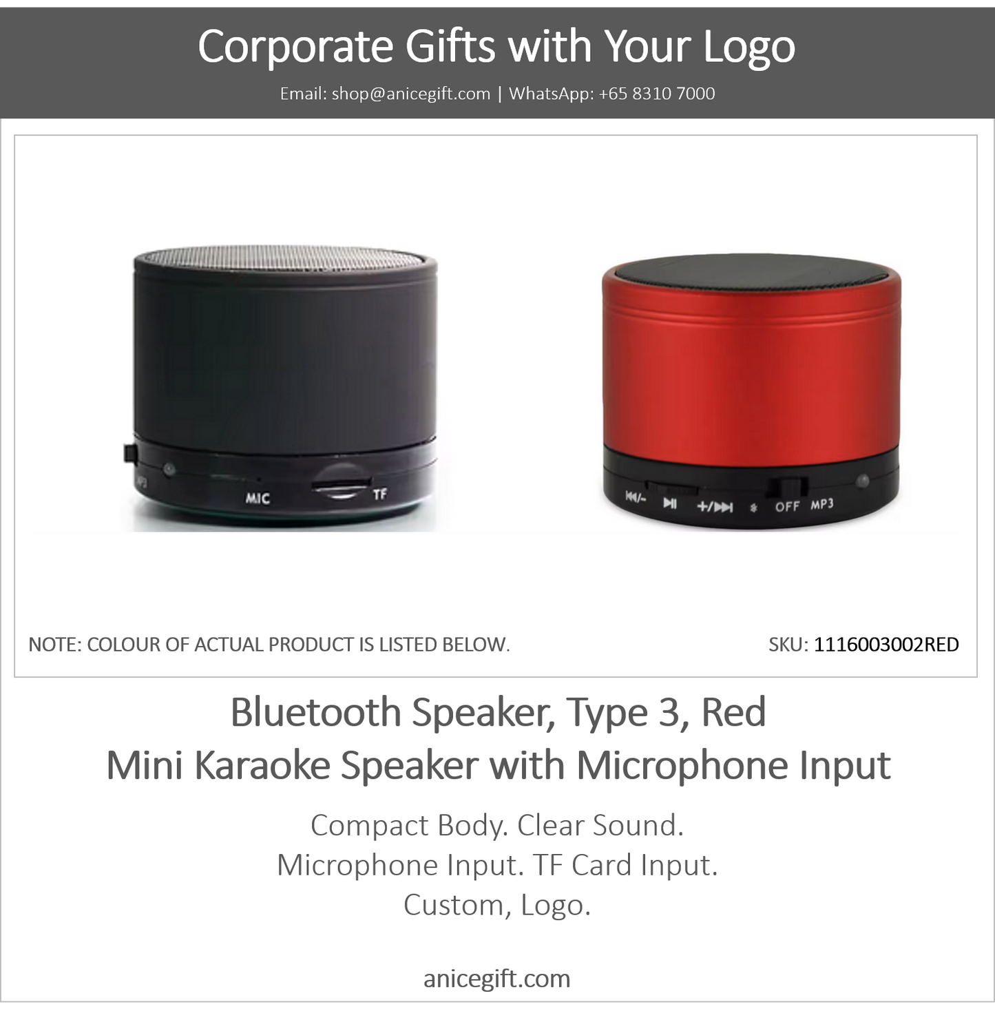 Bluetooth Speaker, Type 3, Red | Mini Karaoke Speaker with Microphone Input