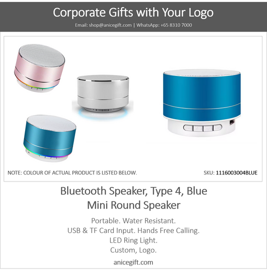 Bluetooth Speaker, Type 4, Blue | Mini Round Speaker