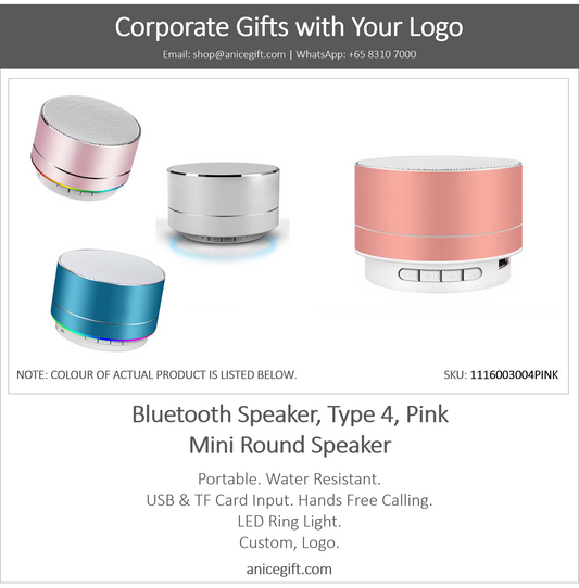 Bluetooth Speaker, Type 4, Pink | Mini Round Speaker