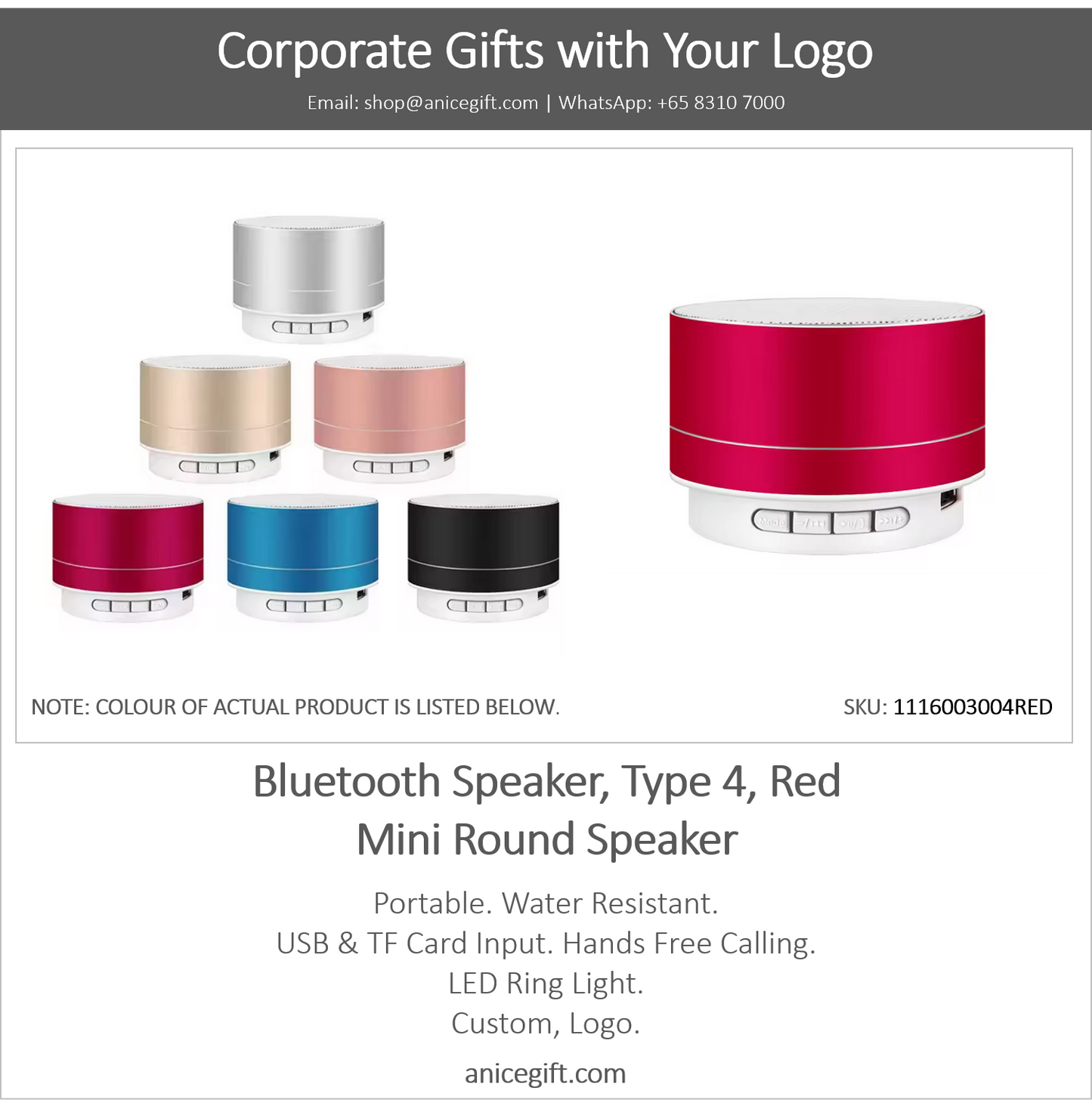 Bluetooth Speaker, Type 4, Red | Mini Round Speaker