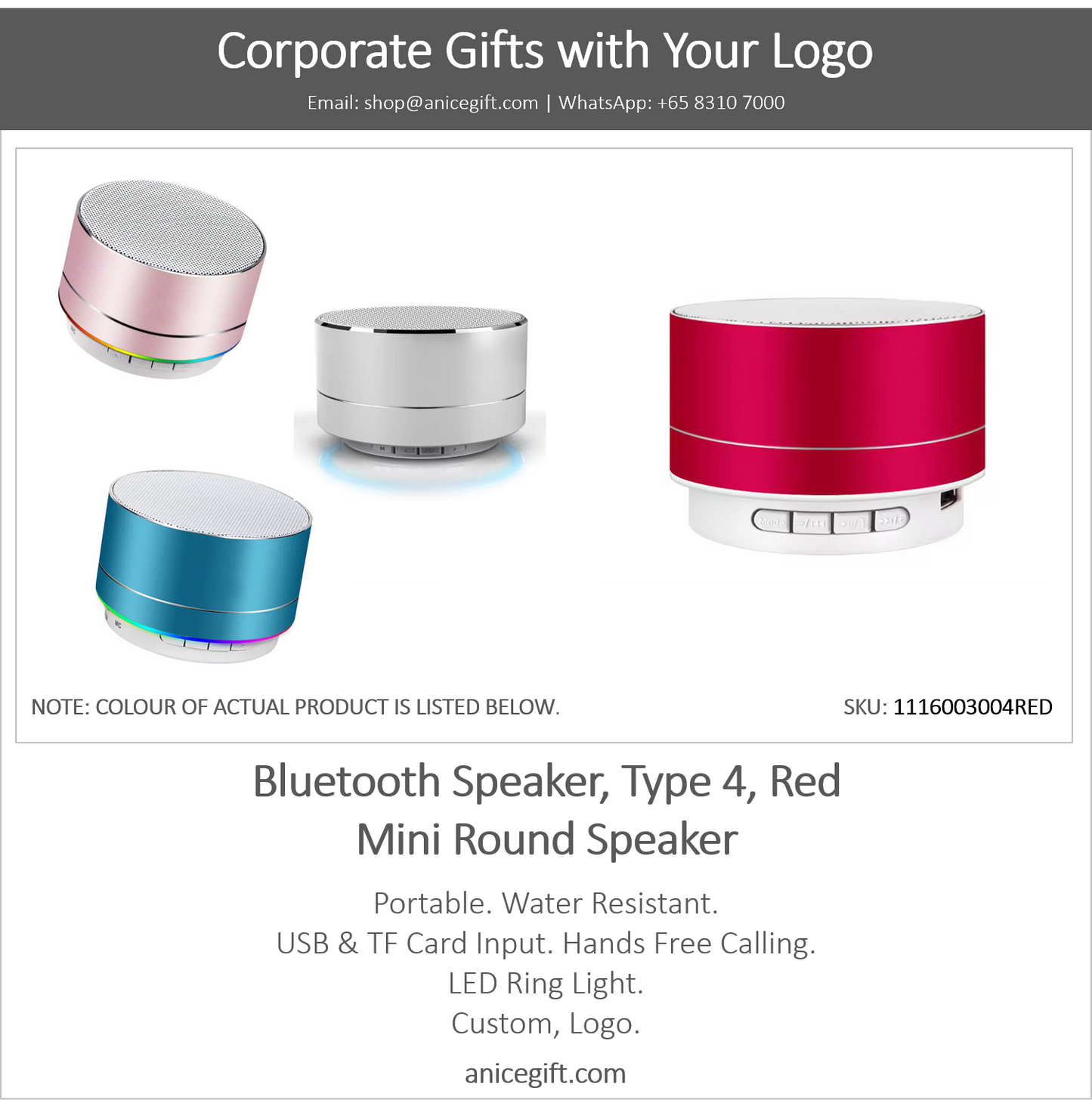 Bluetooth Speaker, Type 4, Red | Mini Round Speaker