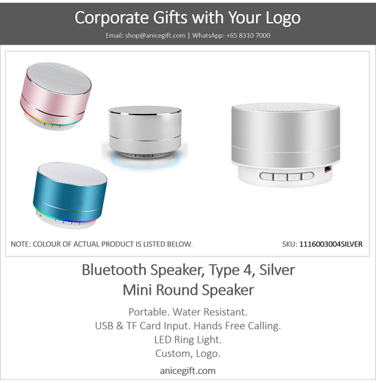 Bluetooth Speaker, Type 4, Silver | Mini Round Speaker