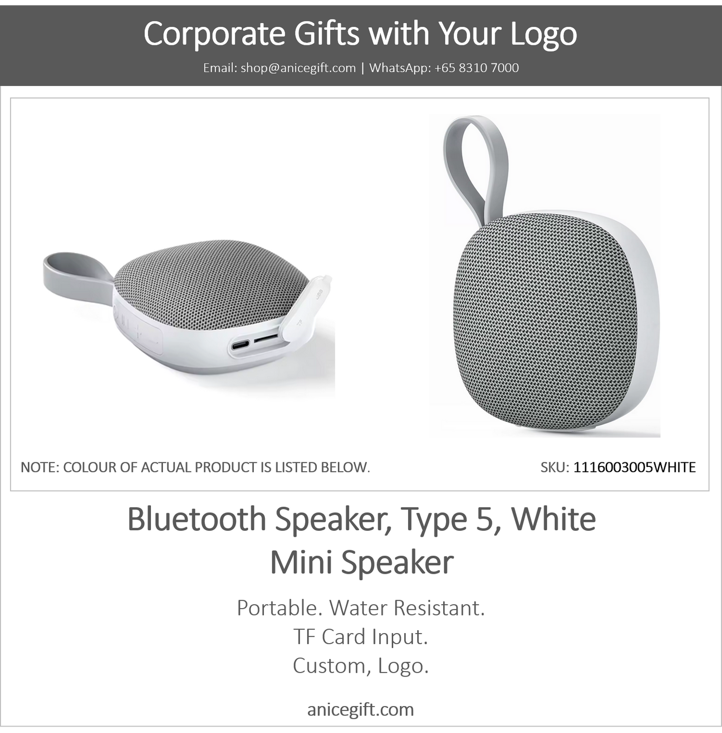 Bluetooth Speaker, Type 5, White | Mini Speaker