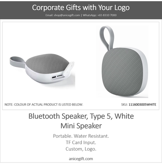Bluetooth Speaker, Type 5, White | Mini Speaker