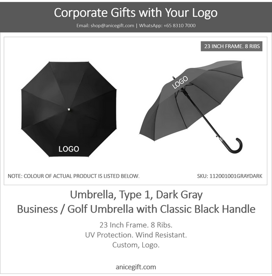 Umbrella, Type 1, Dark Gray | Business / Golf Umbrella with Classic Black Handle