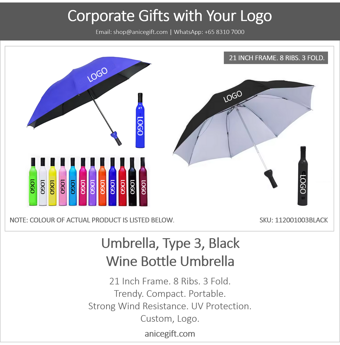 Umbrella, Type 3, Black | Wine Bottle Umbrella