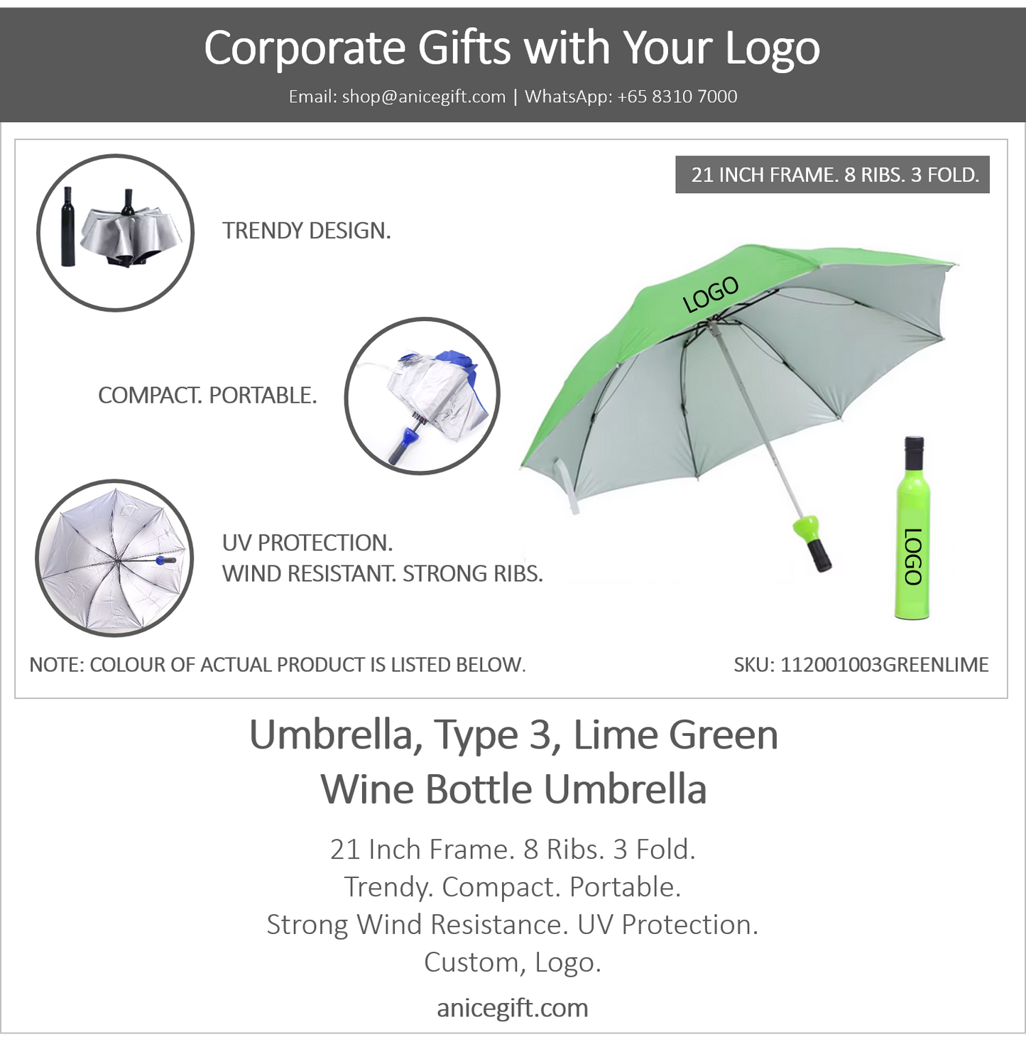 Umbrella, Type 3, Lime Green | Wine Bottle Umbrella