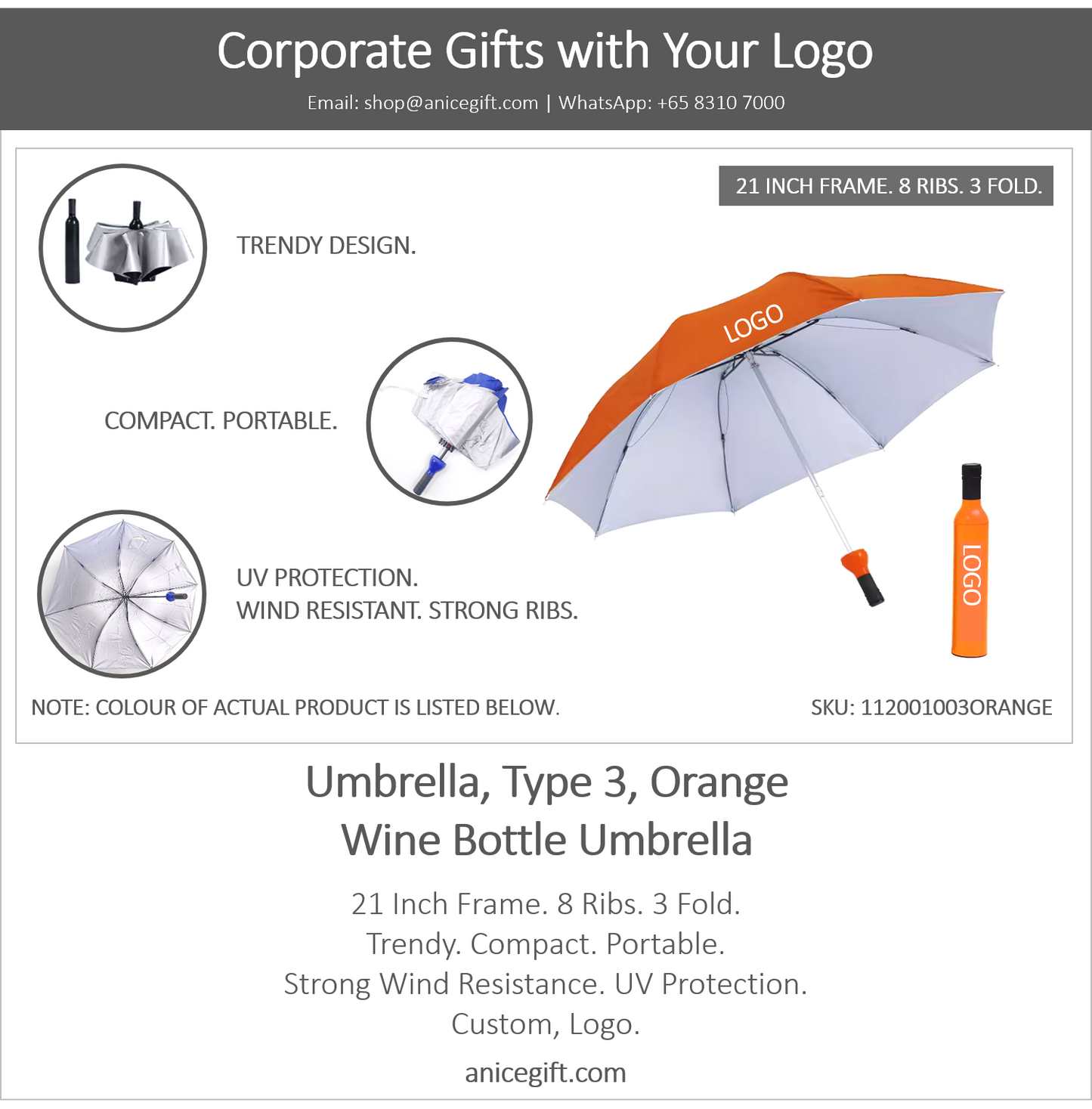 Umbrella, Type 3, Orange | Wine Bottle Umbrella
