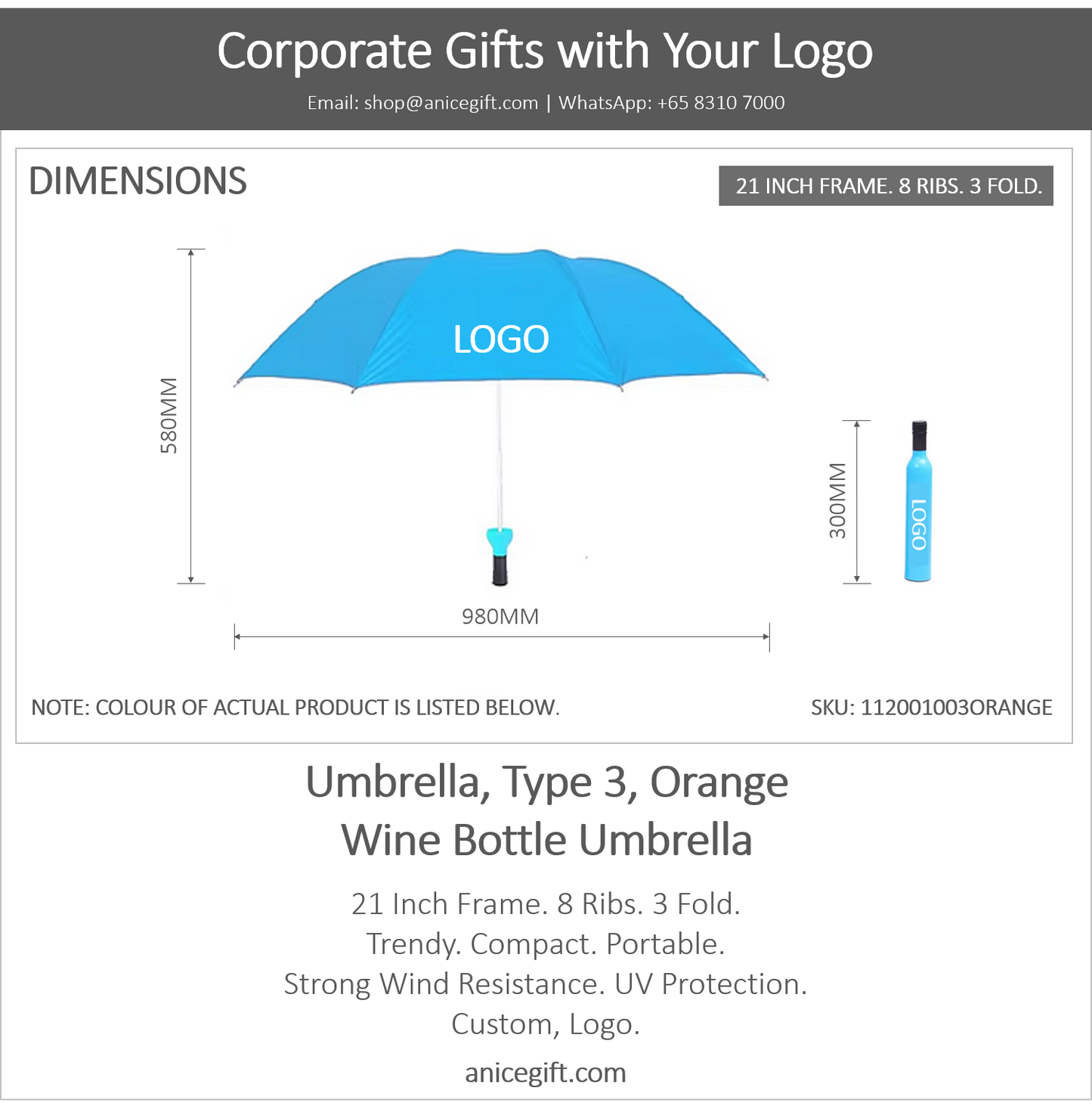 Umbrella, Type 3, Orange | Wine Bottle Umbrella