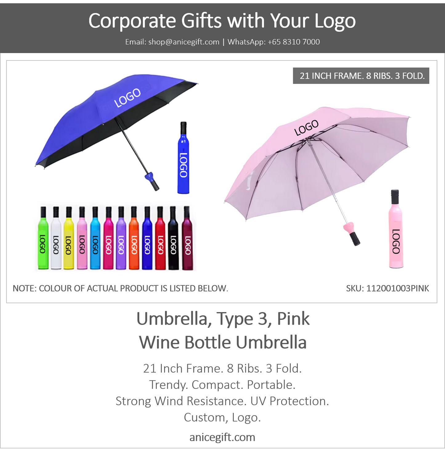 Umbrella, Type 3, Pink | Wine Bottle Umbrella