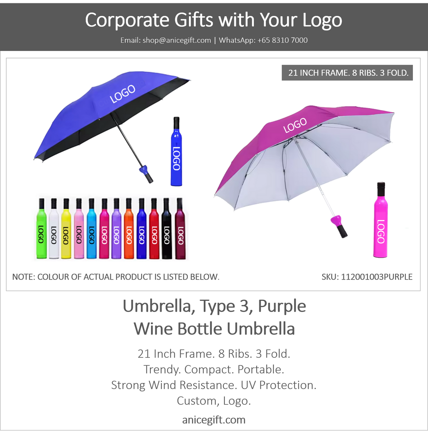 Umbrella, Type 3, Purple | Wine Bottle Umbrella