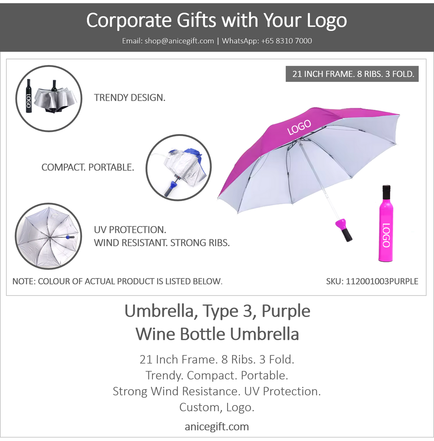 Umbrella, Type 3, Purple | Wine Bottle Umbrella