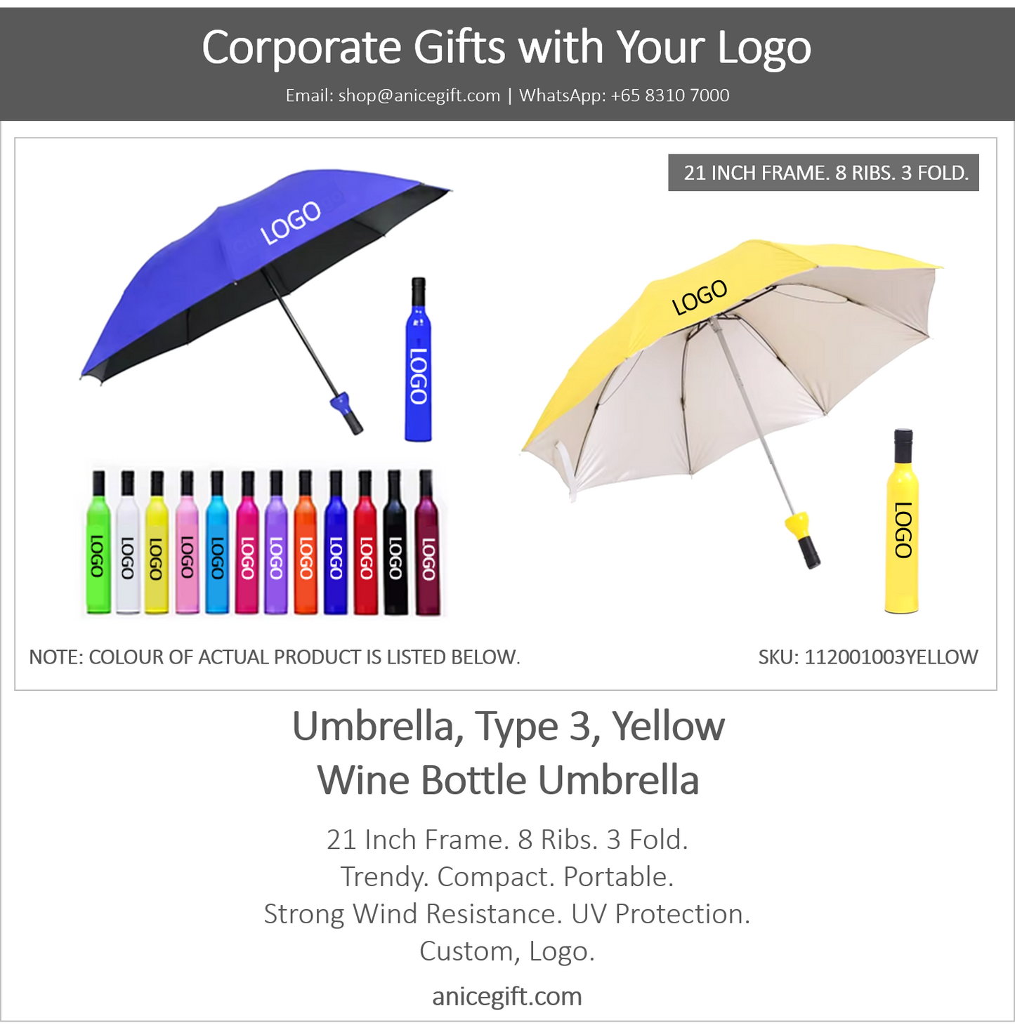 Umbrella, Type 3, Yellow | Wine Bottle Umbrella