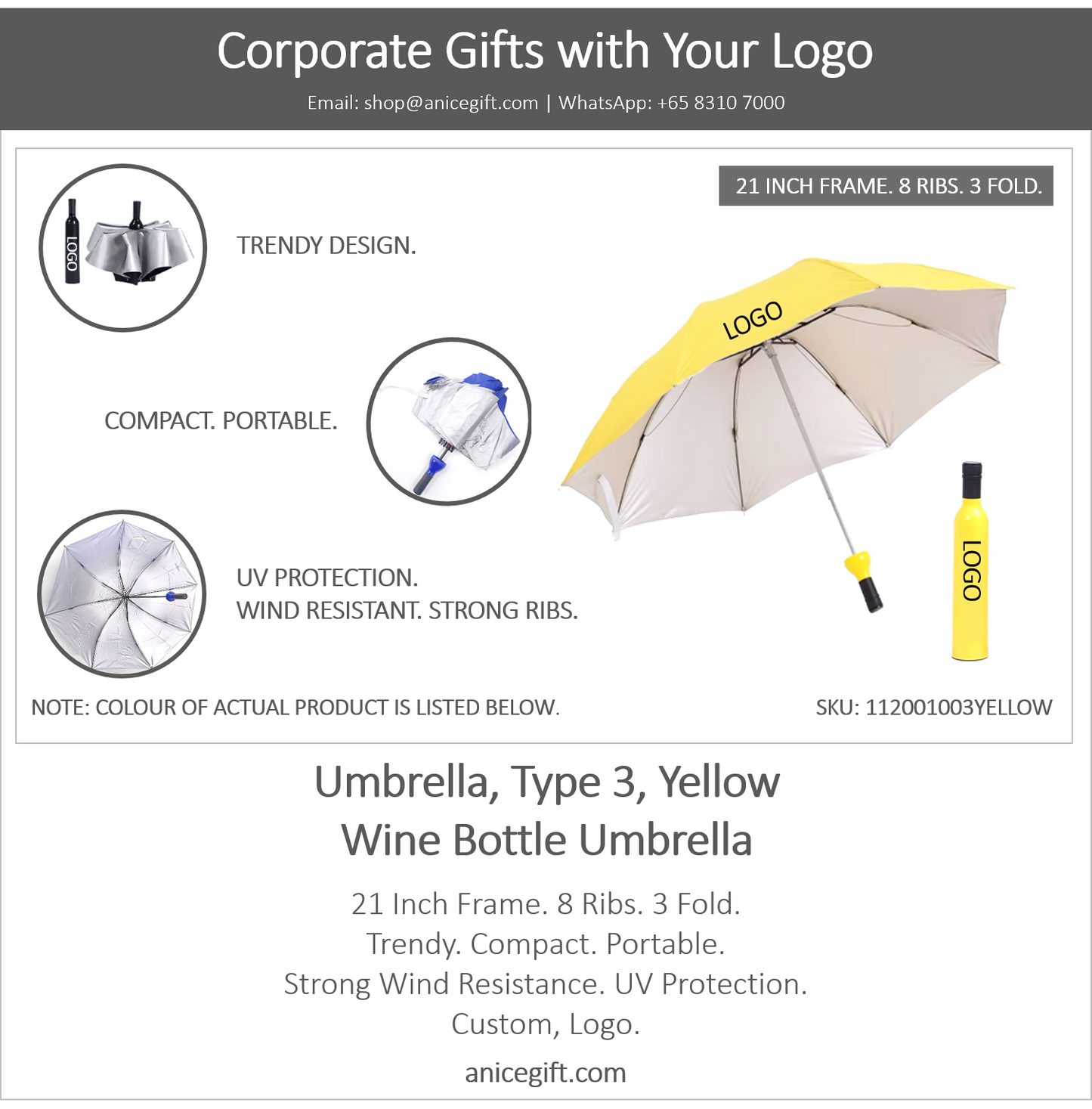 Umbrella, Type 3, Yellow | Wine Bottle Umbrella