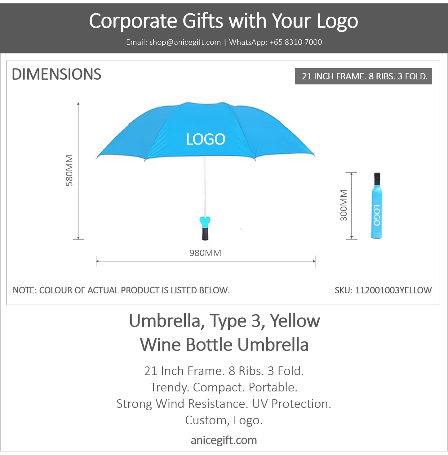 Umbrella, Type 3, Yellow | Wine Bottle Umbrella