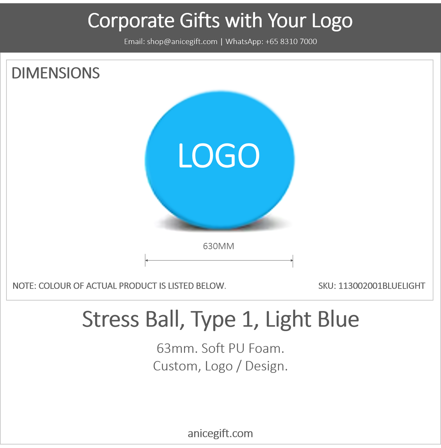 Stress Ball, Type 1, Light Blue