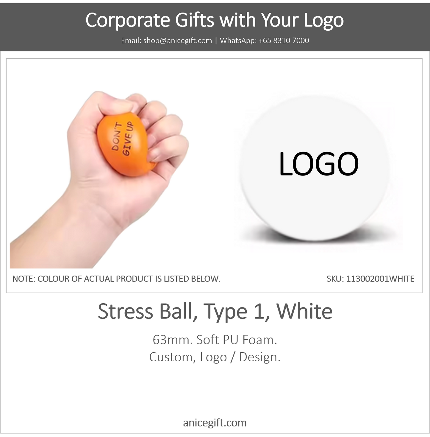 Stress Ball, Type 1, White
