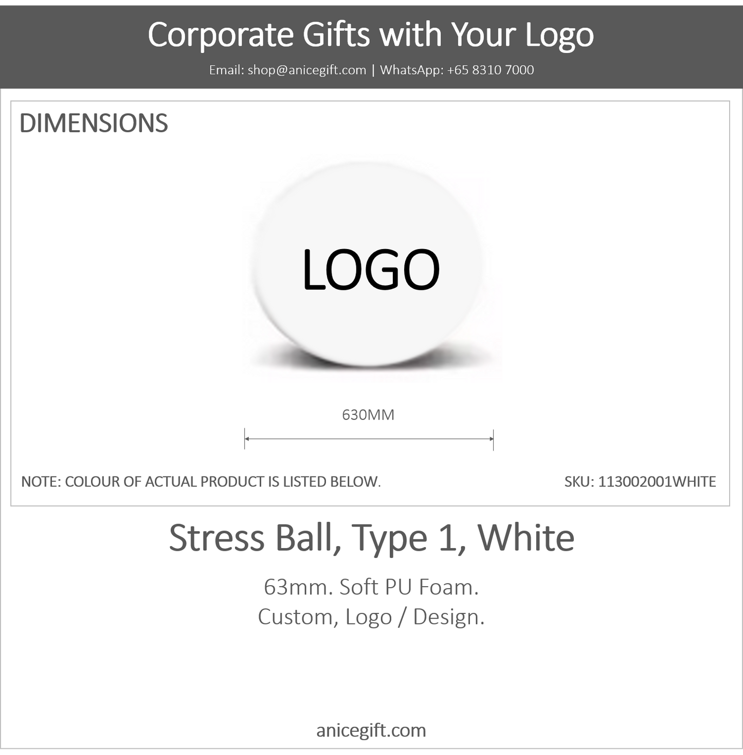 Stress Ball, Type 1, White