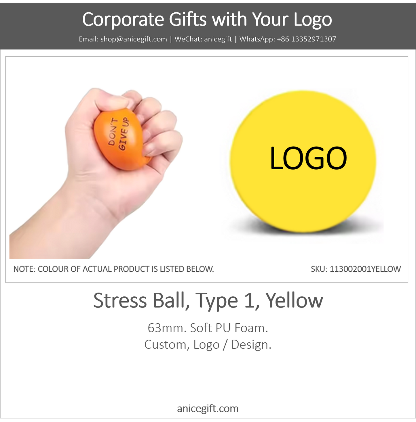 Stress Ball, Type 1, Yellow