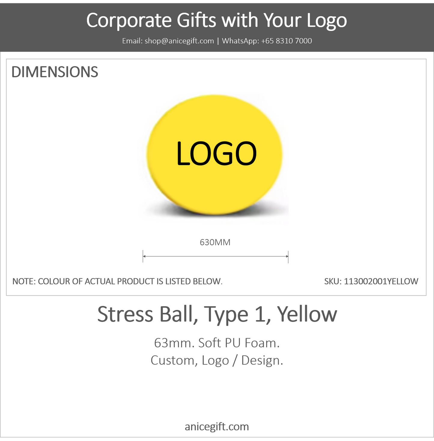 Stress Ball, Type 1, Yellow