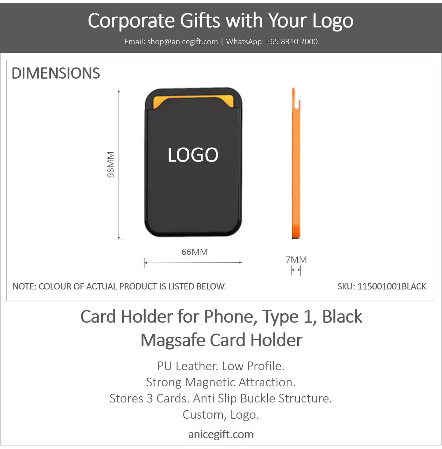 Card Holder for Phone, Type 1, Black | Magsafe Card Holder