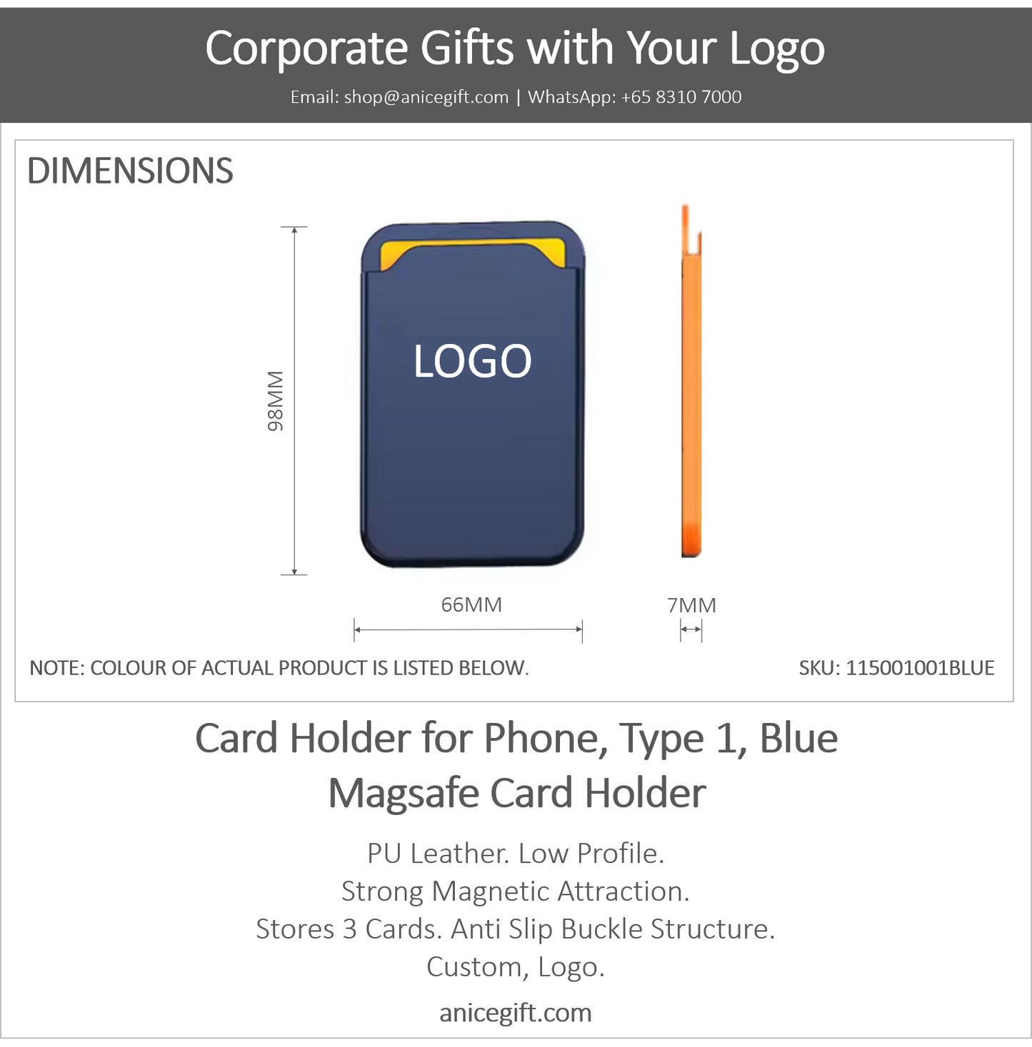 Card Holder for Phone, Type 1, Blue | Magsafe Card Holder