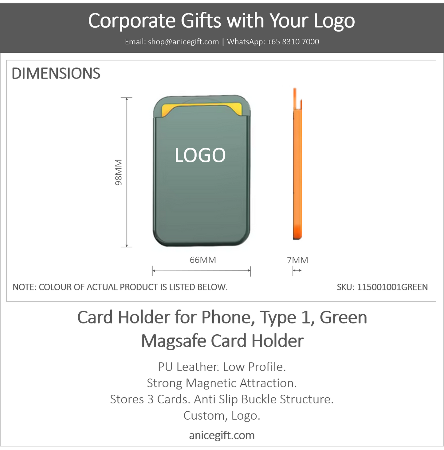 Card Holder for Phone, Type 1, Green | Magsafe Card Holder