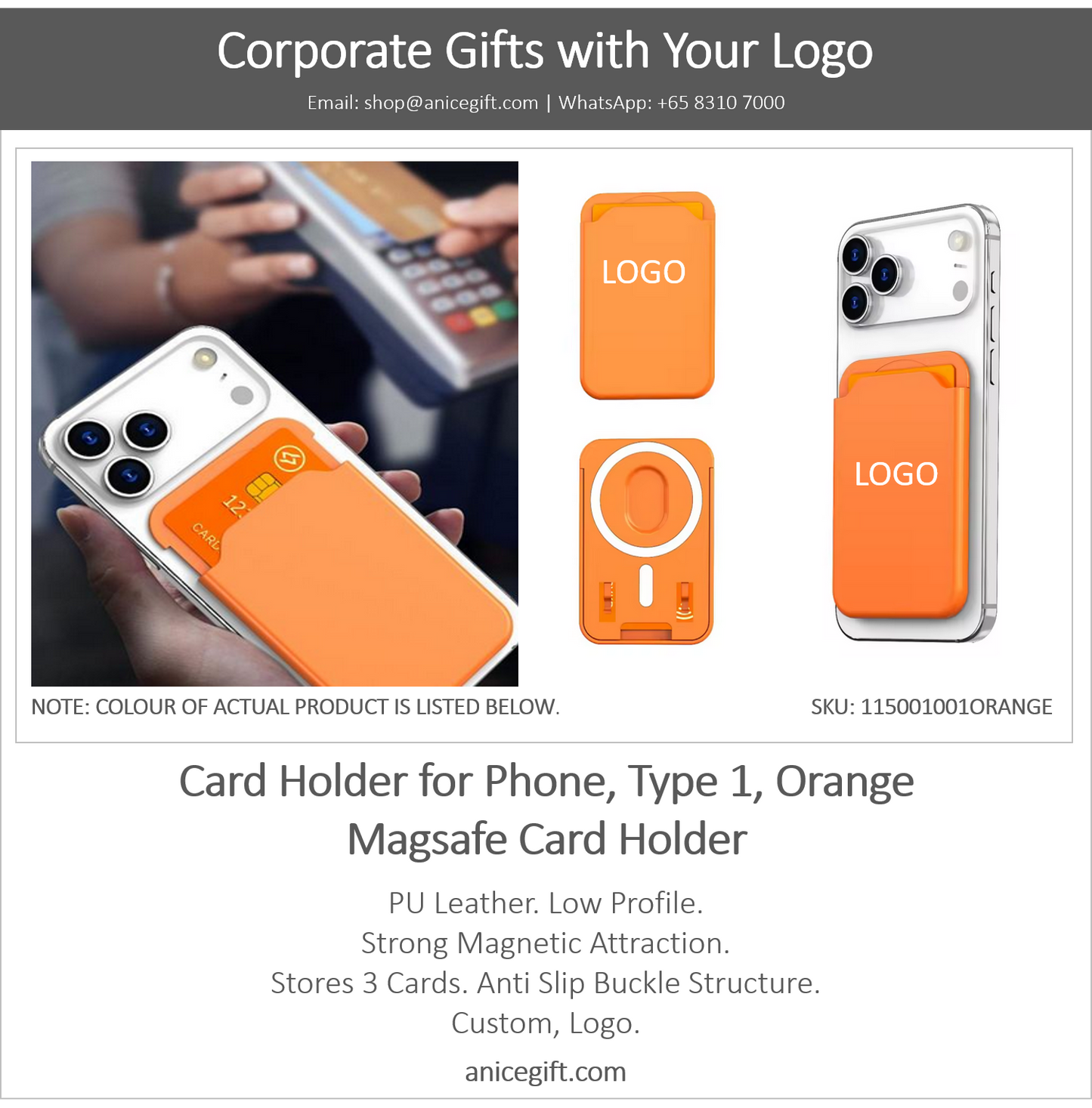 Card Holder for Phone, Type 1, Orange | Magsafe Card Holder