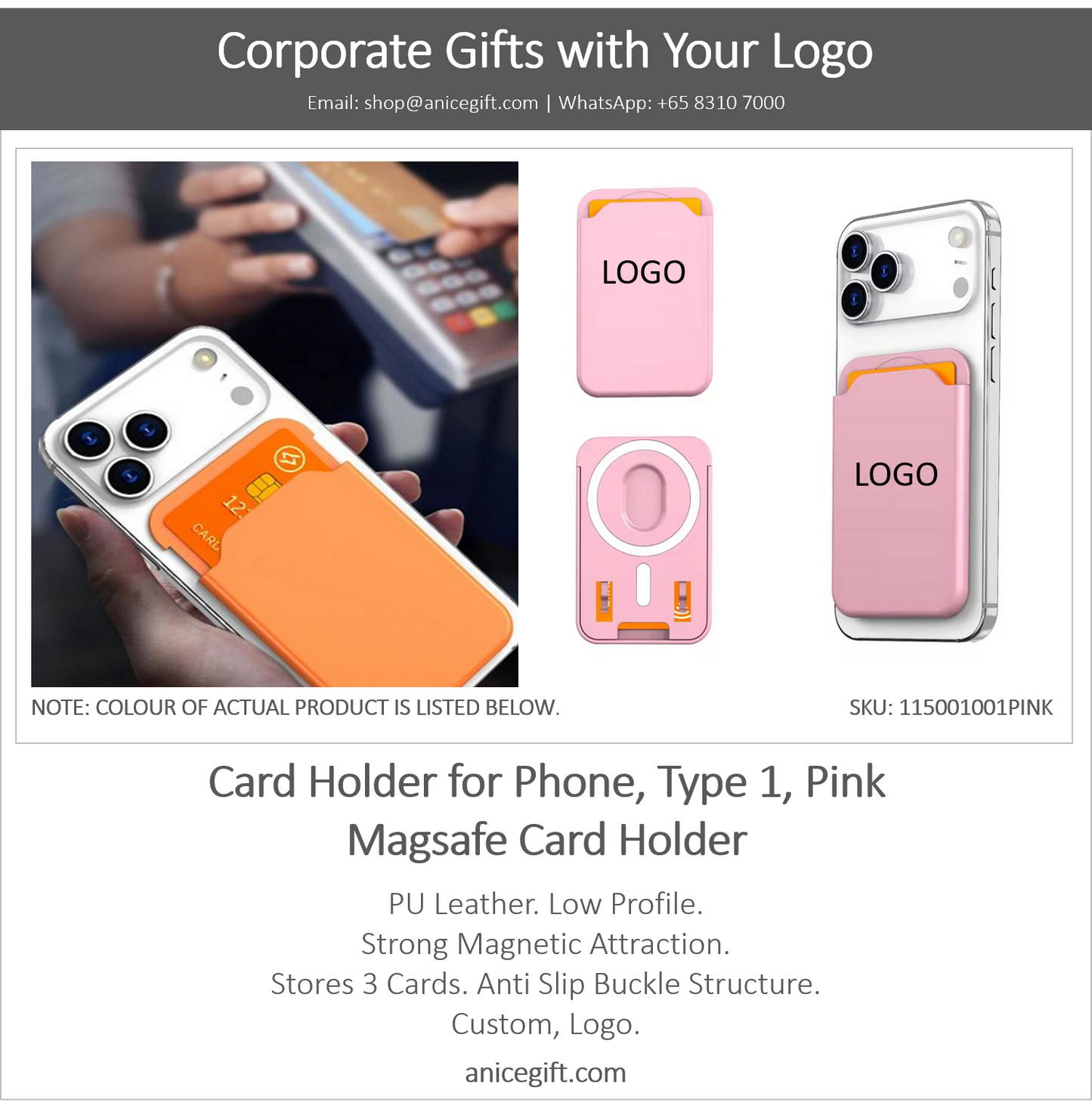 Card Holder for Phone, Type 1, Pink | Magsafe Card Holder