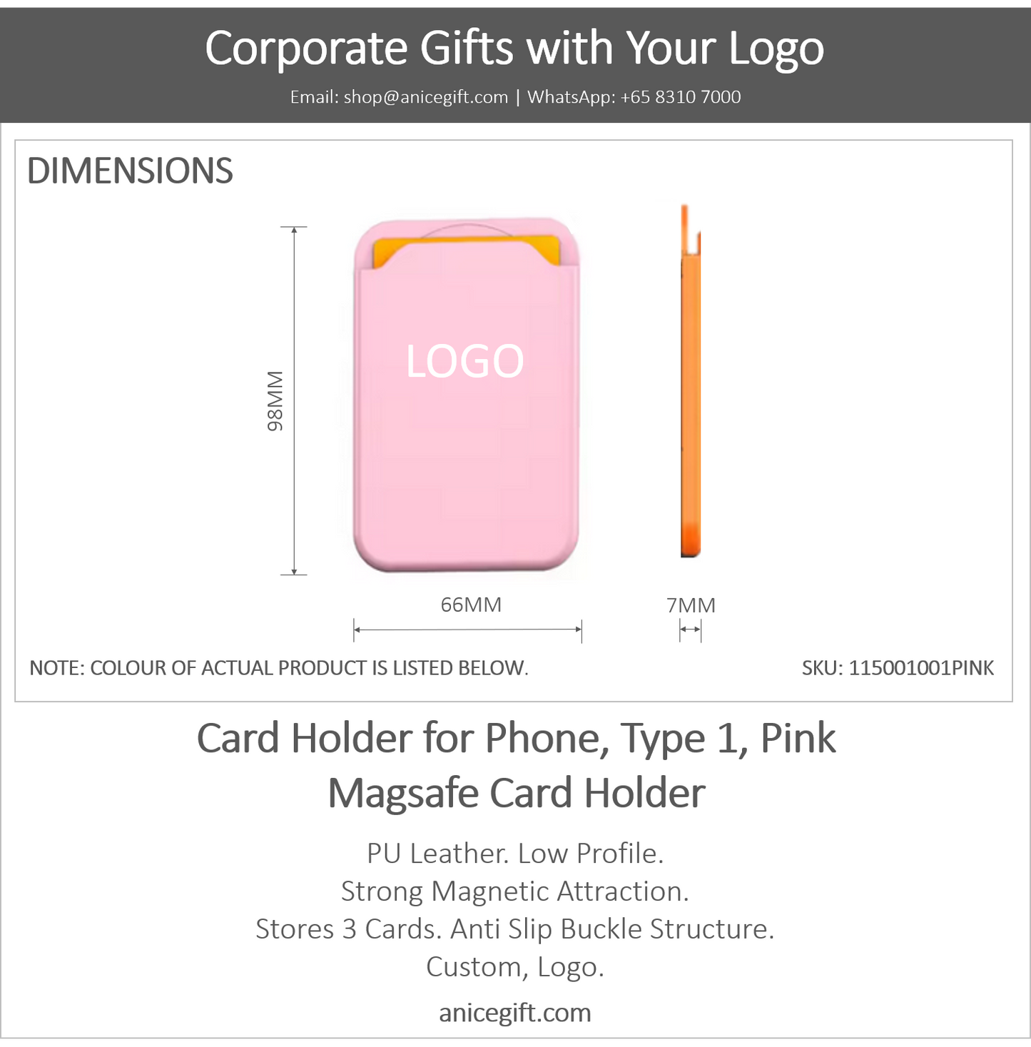 Card Holder for Phone, Type 1, Pink | Magsafe Card Holder