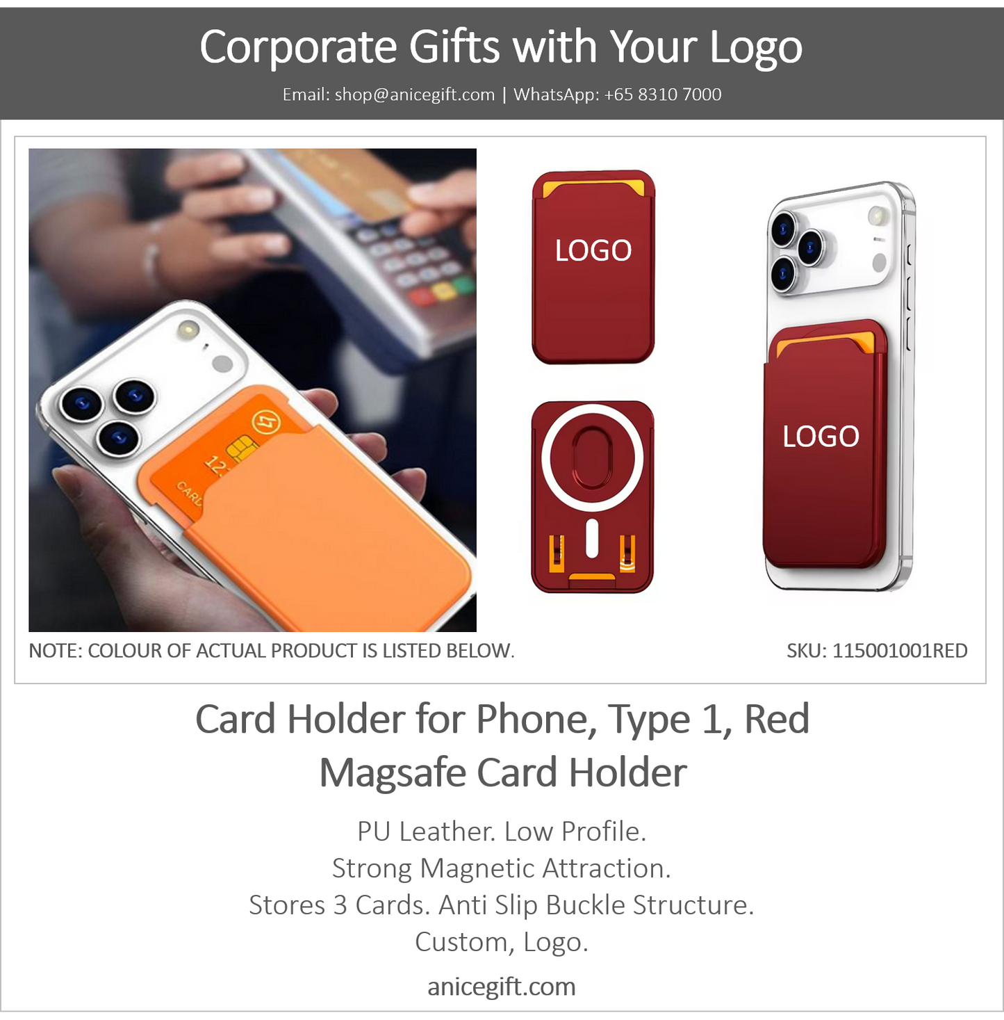 Card Holder for Phone, Type 1, Red | Magsafe Card Holder