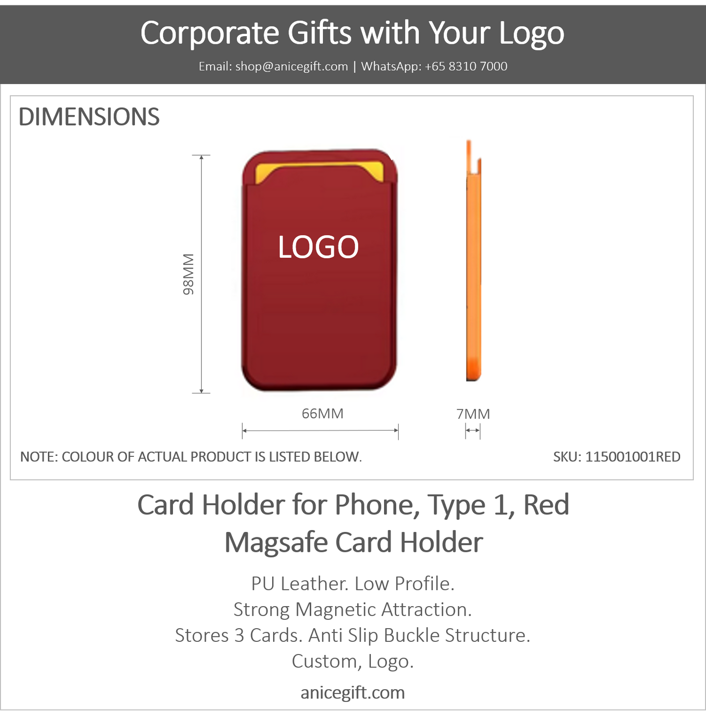 Card Holder for Phone, Type 1, Red | Magsafe Card Holder