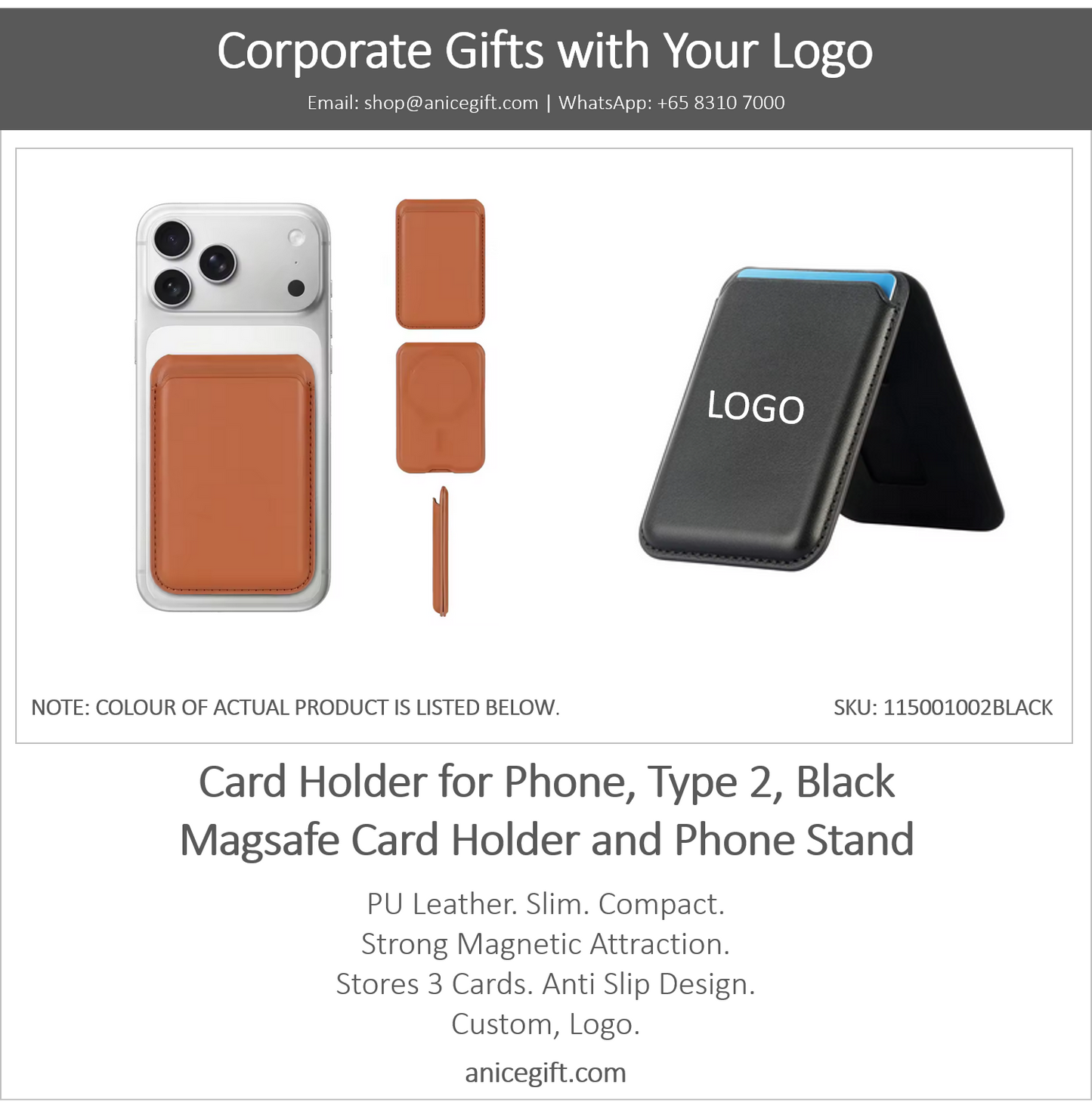 Card Holder for Phone, Type 2, Black | Magsafe Card Holder and Phone Stand