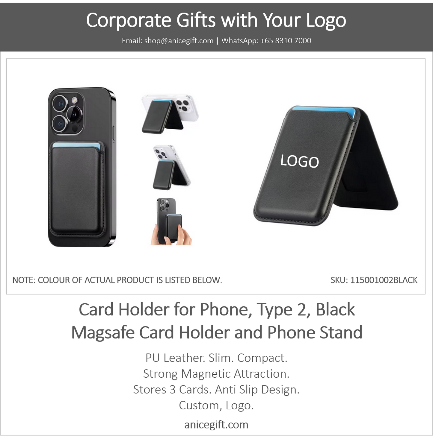 Card Holder for Phone, Type 2, Black | Magsafe Card Holder and Phone Stand