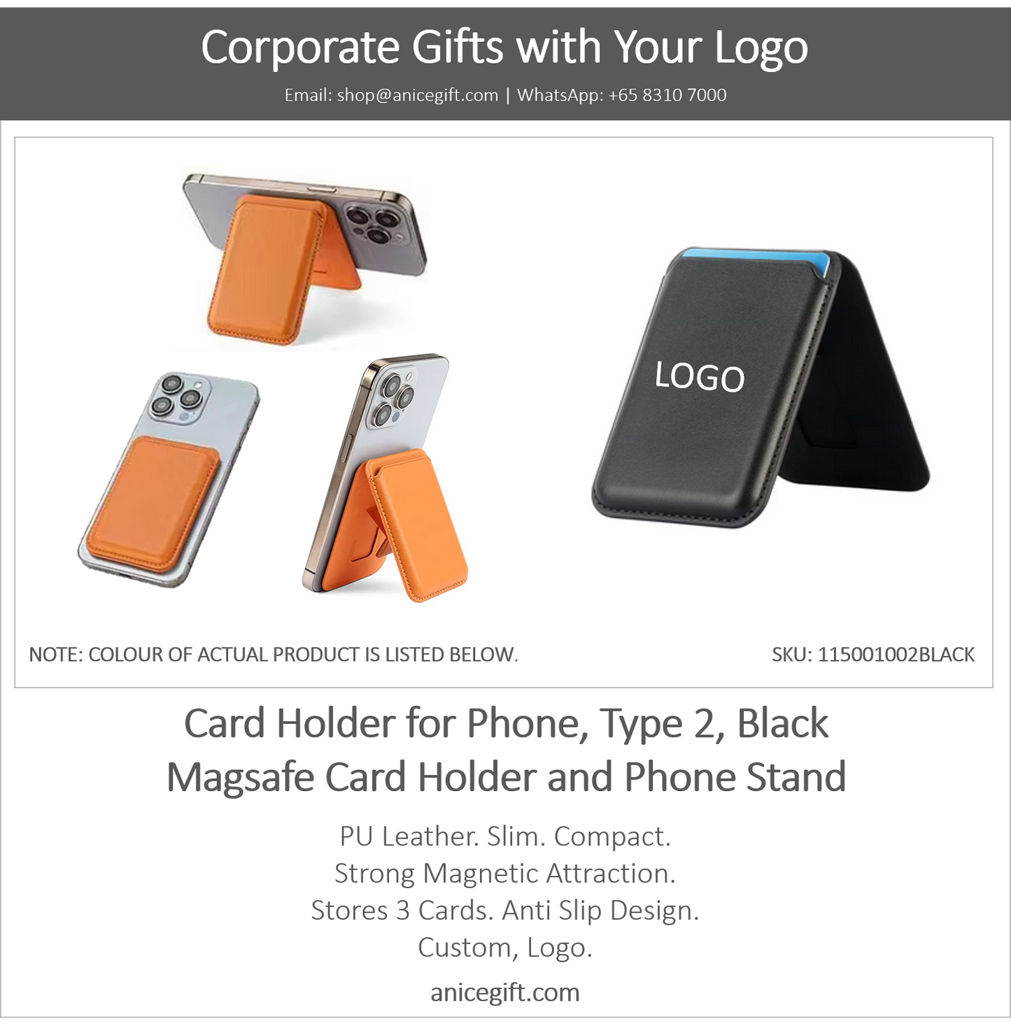 Card Holder for Phone, Type 2, Black | Magsafe Card Holder and Phone Stand