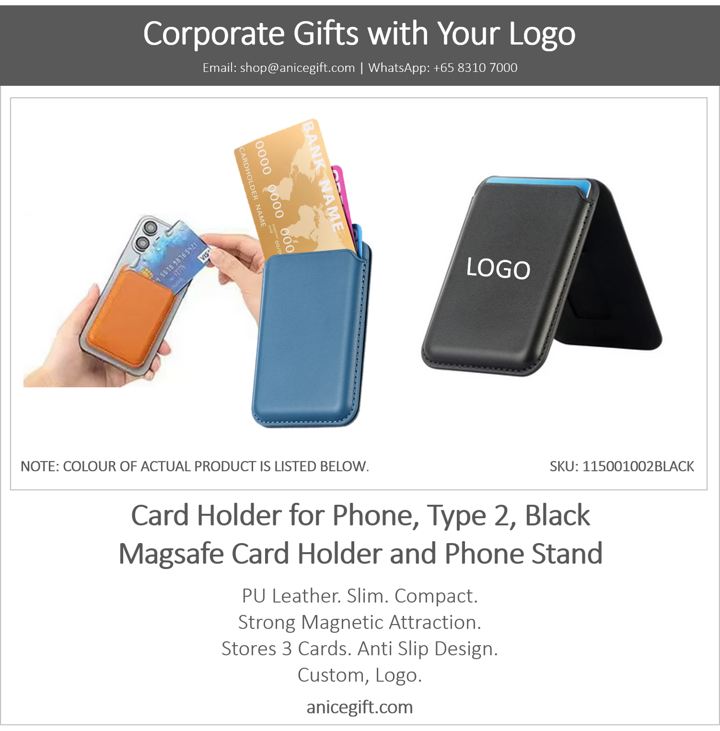 Card Holder for Phone, Type 2, Black | Magsafe Card Holder and Phone Stand