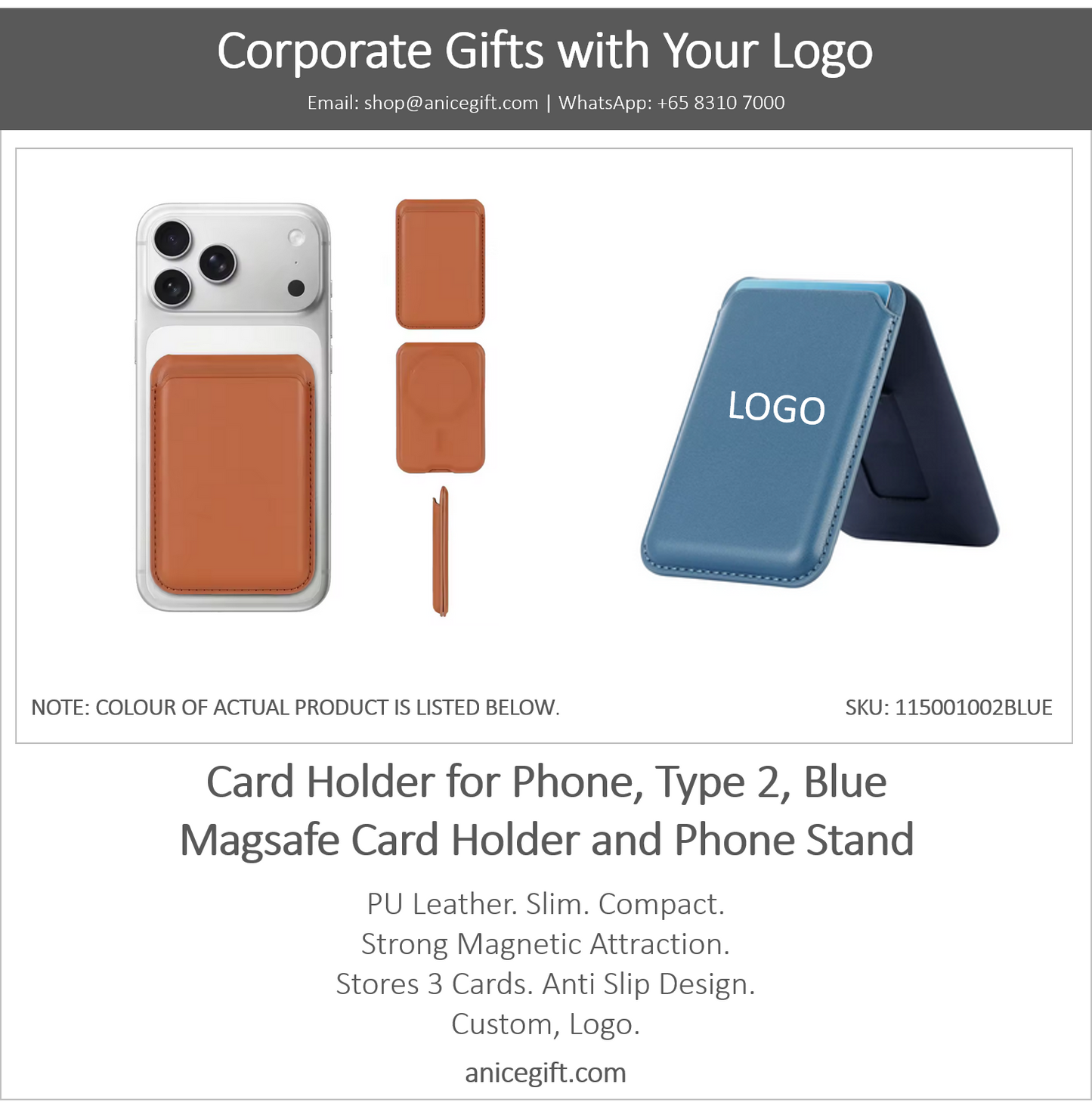 Card Holder for Phone, Type 2, Blue | Magsafe Card Holder and Phone Stand