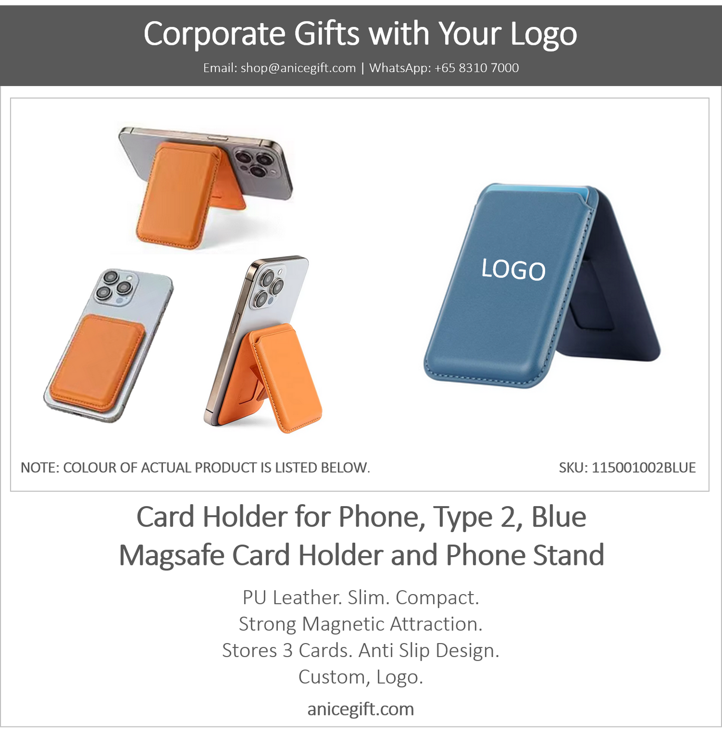 Card Holder for Phone, Type 2, Blue | Magsafe Card Holder and Phone Stand