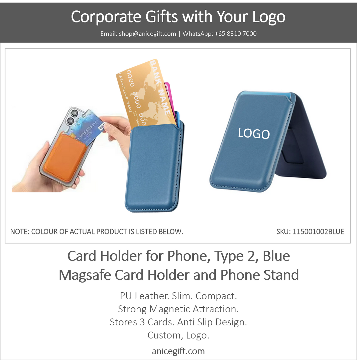 Card Holder for Phone, Type 2, Blue | Magsafe Card Holder and Phone Stand
