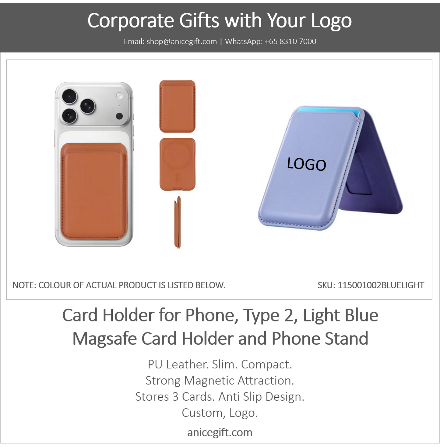 Card Holder for Phone, Type 2, Light Blue | Magsafe Card Holder and Phone Stand