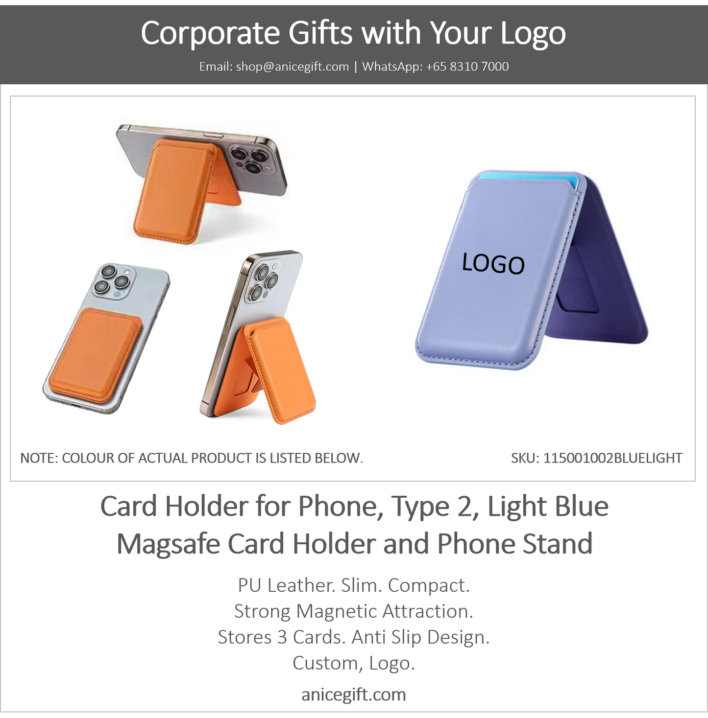 Card Holder for Phone, Type 2, Light Blue | Magsafe Card Holder and Phone Stand