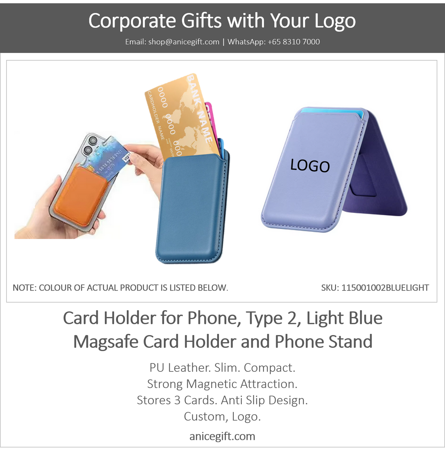 Card Holder for Phone, Type 2, Light Blue | Magsafe Card Holder and Phone Stand
